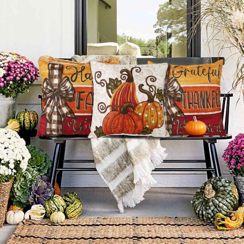 Set of 4 Fall Pumpkin Throw Pillow Covers 18x18in