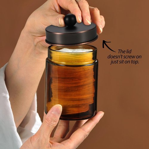 Amber Glass Qtip Holder - Apothecary Jar Set with ORB Metal Lid | Bathroom Organizer for Cotton Swabs (3 Pack)