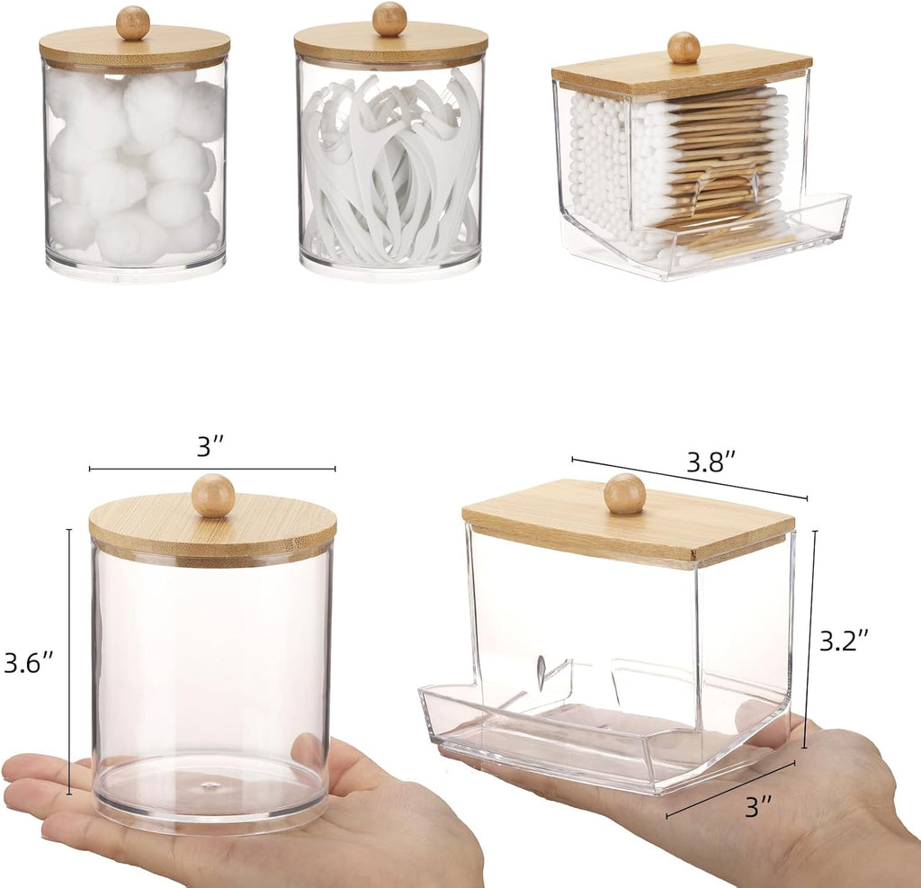 Tbestmax Q-Tips Dispenser - Stylish Bathroom Container with Bamboo Lid | 10/12 oz Cotton Ball Holder