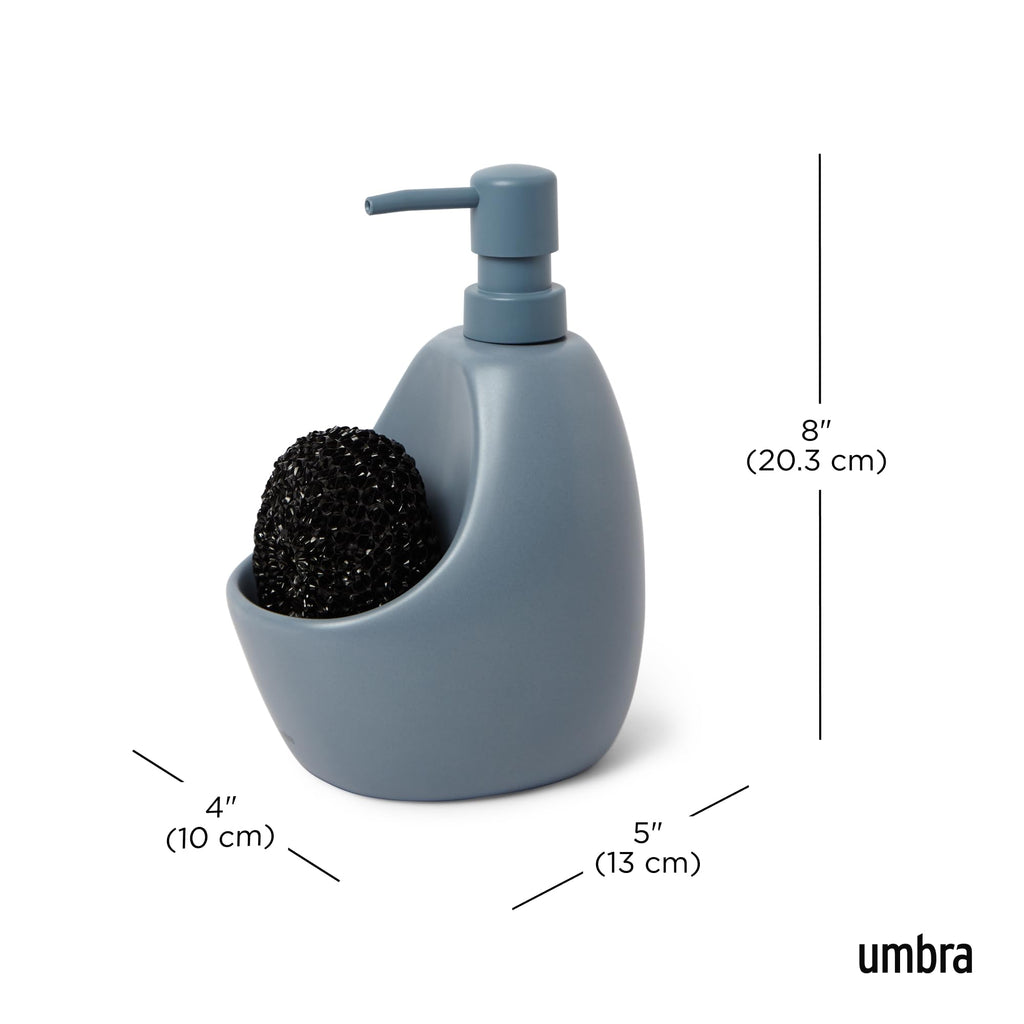 Umbra Joey Ceramic Liquid Soap Dispenser with Sponge Caddy, Ideal for Kitchen or Bathroom Use, Slate Blue