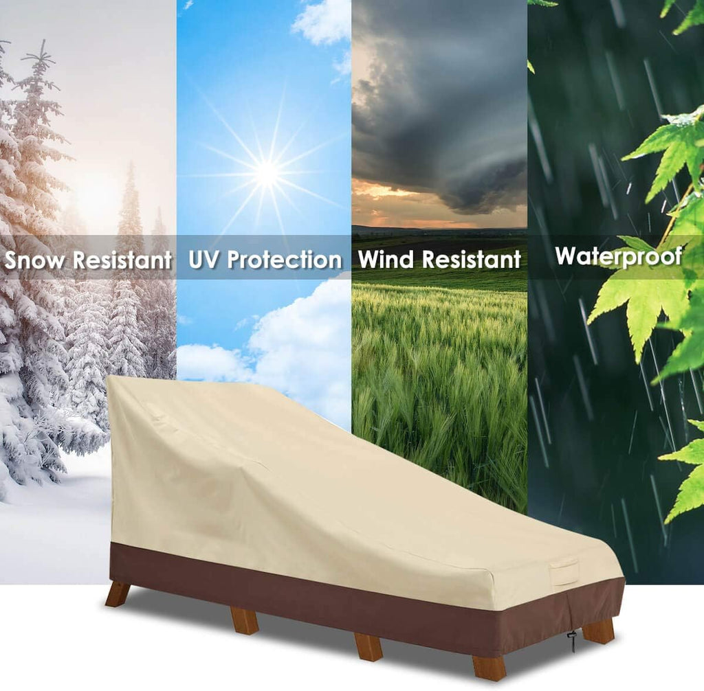 Vailge Waterproof Patio Chaise Lounge Covers - Heavy Duty UV Resistant 600D Fabric | Medium, Beige & Brown (2-Pack)