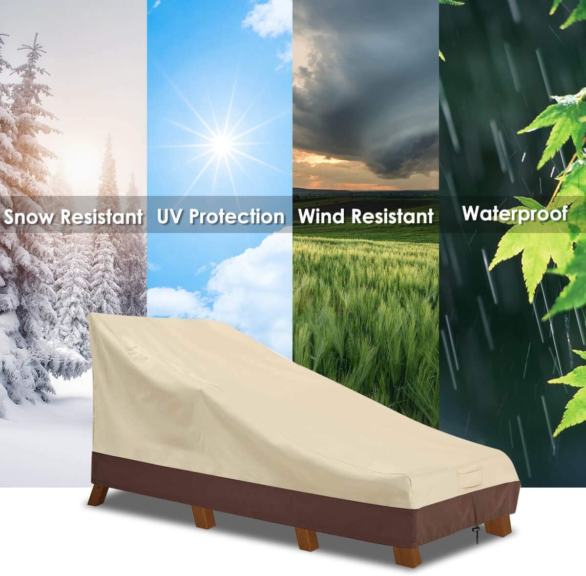 Vailge Waterproof Patio Chaise Lounge Covers - Heavy Duty UV Resistant 600D Fabric | Medium, Beige & Brown (2-Pack)