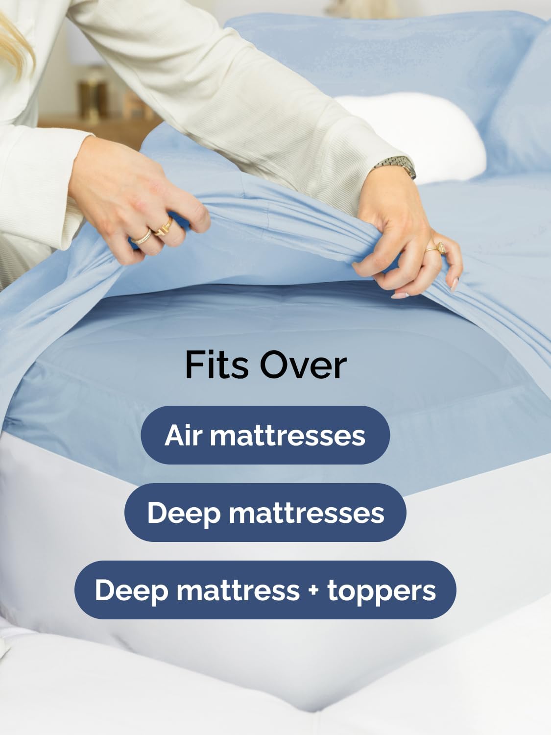 Skiennix Extra Deep King Sheet Set - 6 Piece Breathable Cooling Bedding - Soft Wrinkle-Free Sky Blue