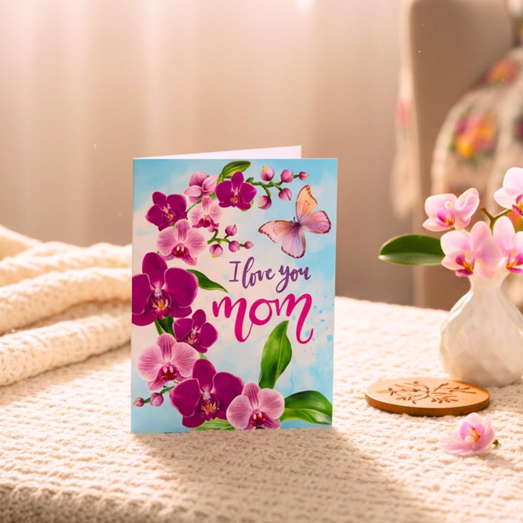 Regine Switzerland 3D Pop-Up Mother's Day Card - "I Love You Mom" Orchid Design | Premium Greeting Card with Envelope