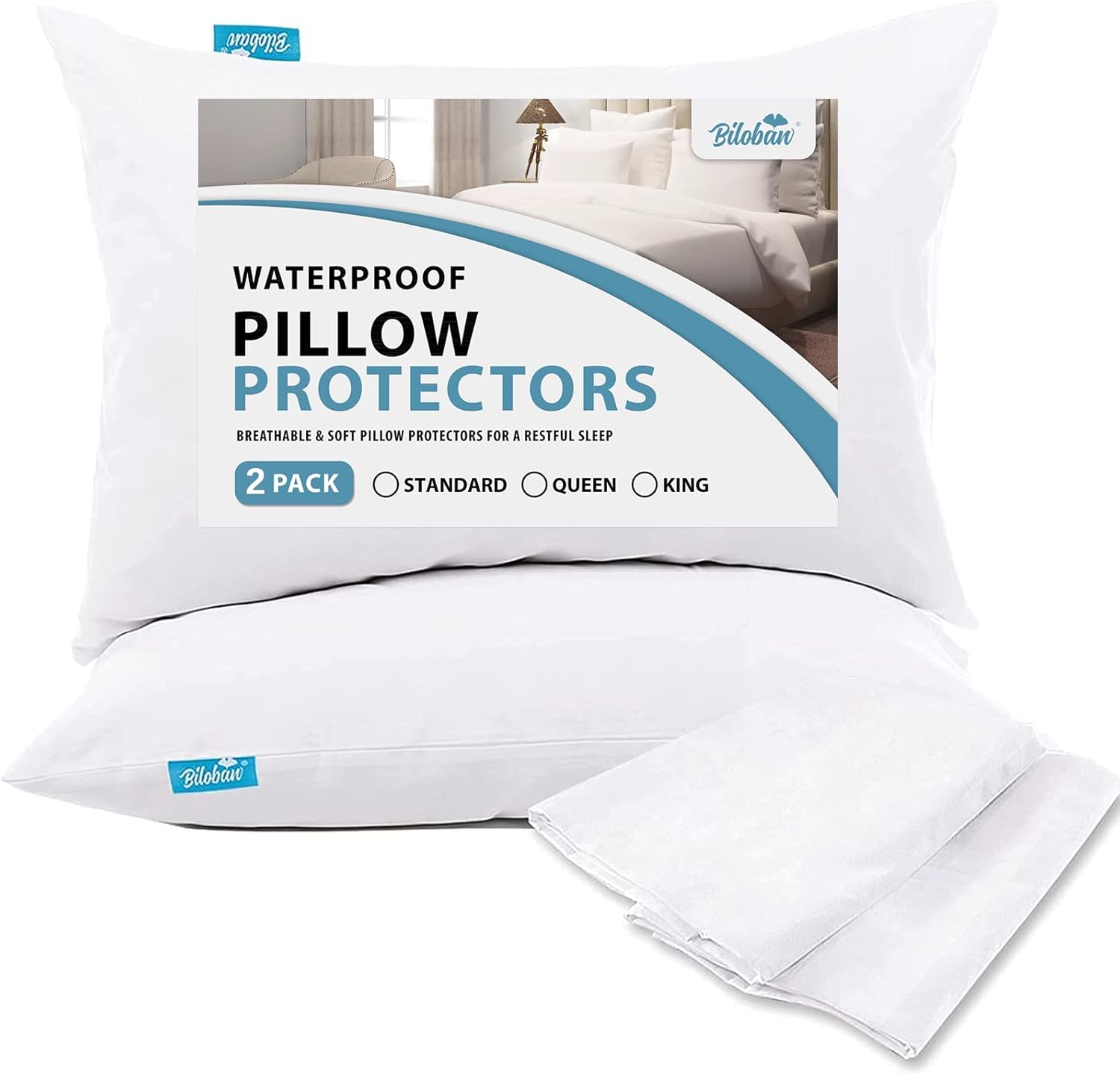 Skiennix Pillow Protector - 100% Waterproof & Noiseless Zipper Cover | Standard Size 20 x 26 Inches, 2 Pack