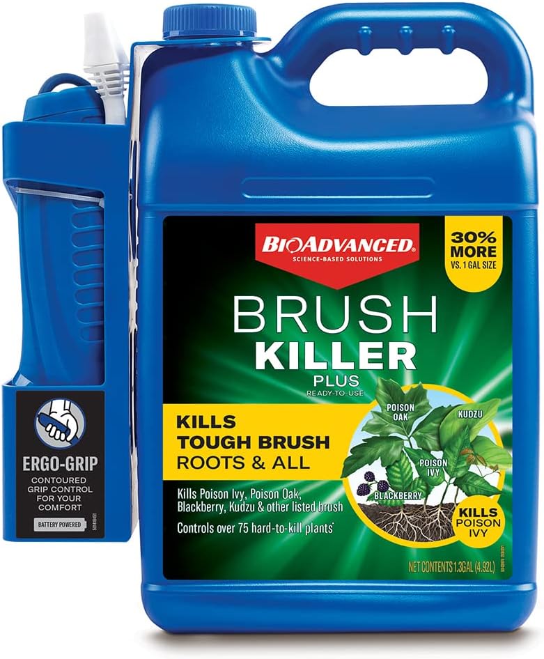 BioAdvanced Brush Killer Plus - Ready-to-Use Weed Killer Sprayer | 1.3 Gal - Eliminates Tough Brush Roots & Poison Ivy