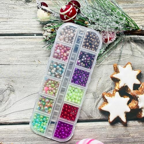 12 Grid Christmas Nail Charms 3D Resin Beads & Rhinestones DIY Art