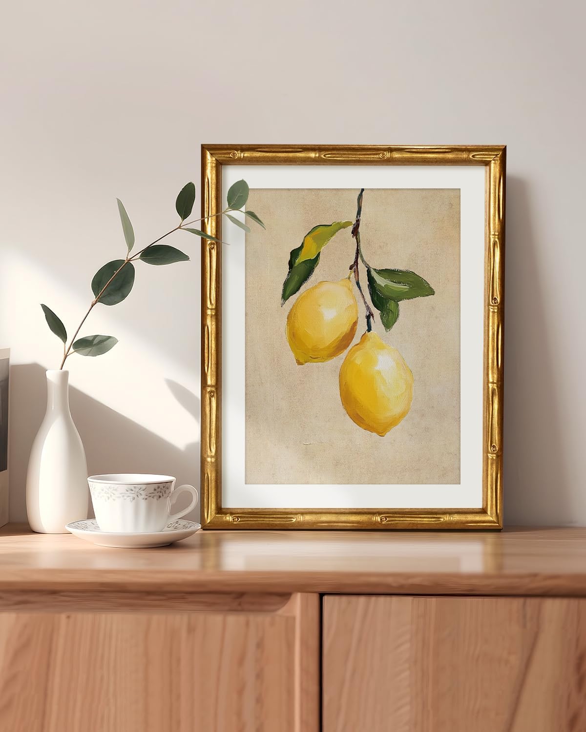 VIYYIEA Bamboo Detail Design Wall Art - Gold Framed Vintage Canvas Print for Living Room | 11 x 14 Inch