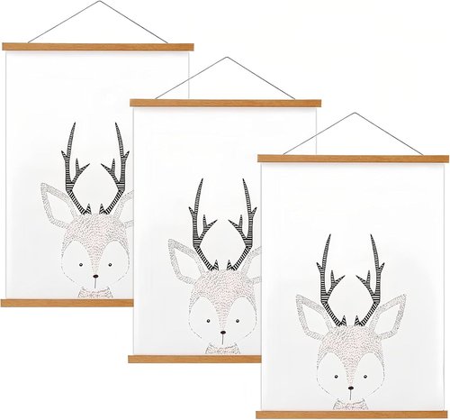 FALAMON Magnetic Poster Hanger Frame - 3 Pack Teak Wood | Fits 20x20, 20x28, 20x30 Posters & Art