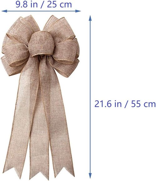 Burlap Bow | Rustic Jute Holiday Wreath Bow for Christmas Tree Topper & Wedding Decor - 9.8x21.6 in