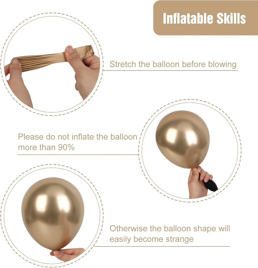 RUBFAC Chrome Gold Balloons - 129-Piece Latex Metallic Balloon Garland Kit for Parties | 5-18 Inch Sizes