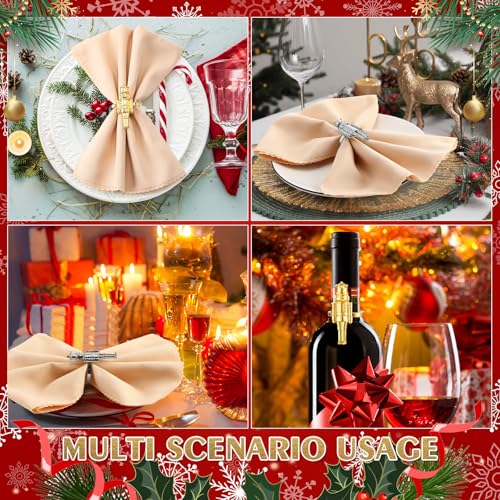 12 Pcs Christmas Nutcracker Napkin Rings - Gold & Silver Metal Holiday Table Decor