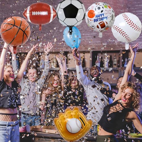 Sports Balloons Set for Birthday Party - Football, Baseball, Basketball & Soccer