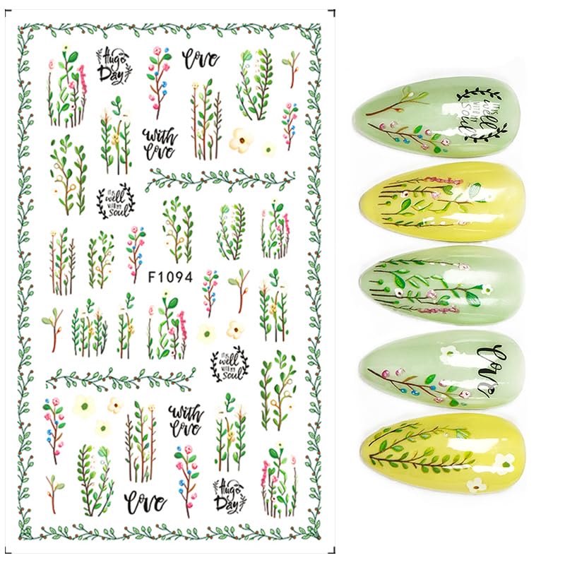 CHANGAR Flower Nail Art Stickers - 8 Sheets Colorful Floral Butterfly Decals