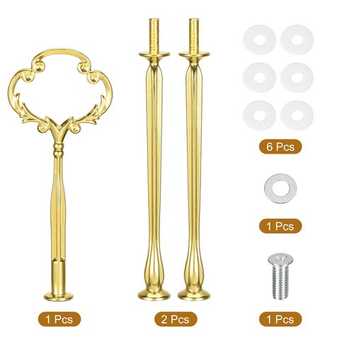 uxcell 1 Set Cake Tray Stand Handle Cupcake Dessert Plate Hardware Fitting Holder Rod Stand Handle for Cake Stand Wedding Party, 3-Tiers Flower Gold