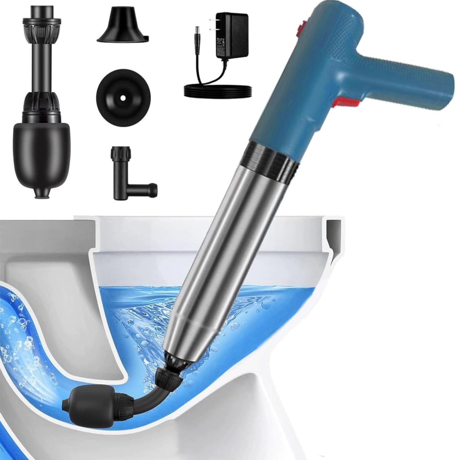 RisxhgYses Electric Toilet Plunger,High Pressure Toilet Plunger,For Bathroom Floors Shower Kitchen Drain Sinks Unclogger, Heavy Duty Clog Remover Declogger Toilet Plumbing Clogs