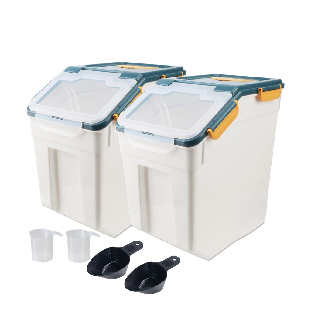Begino Large Flour Storage Container Bin 50lb, 2Pack Airtight Rice Storage Containers with Wheels Seal Locking Lid, BPA Free with Measuring Cup&Scoop for Flour, Rice, Grain(Blue)