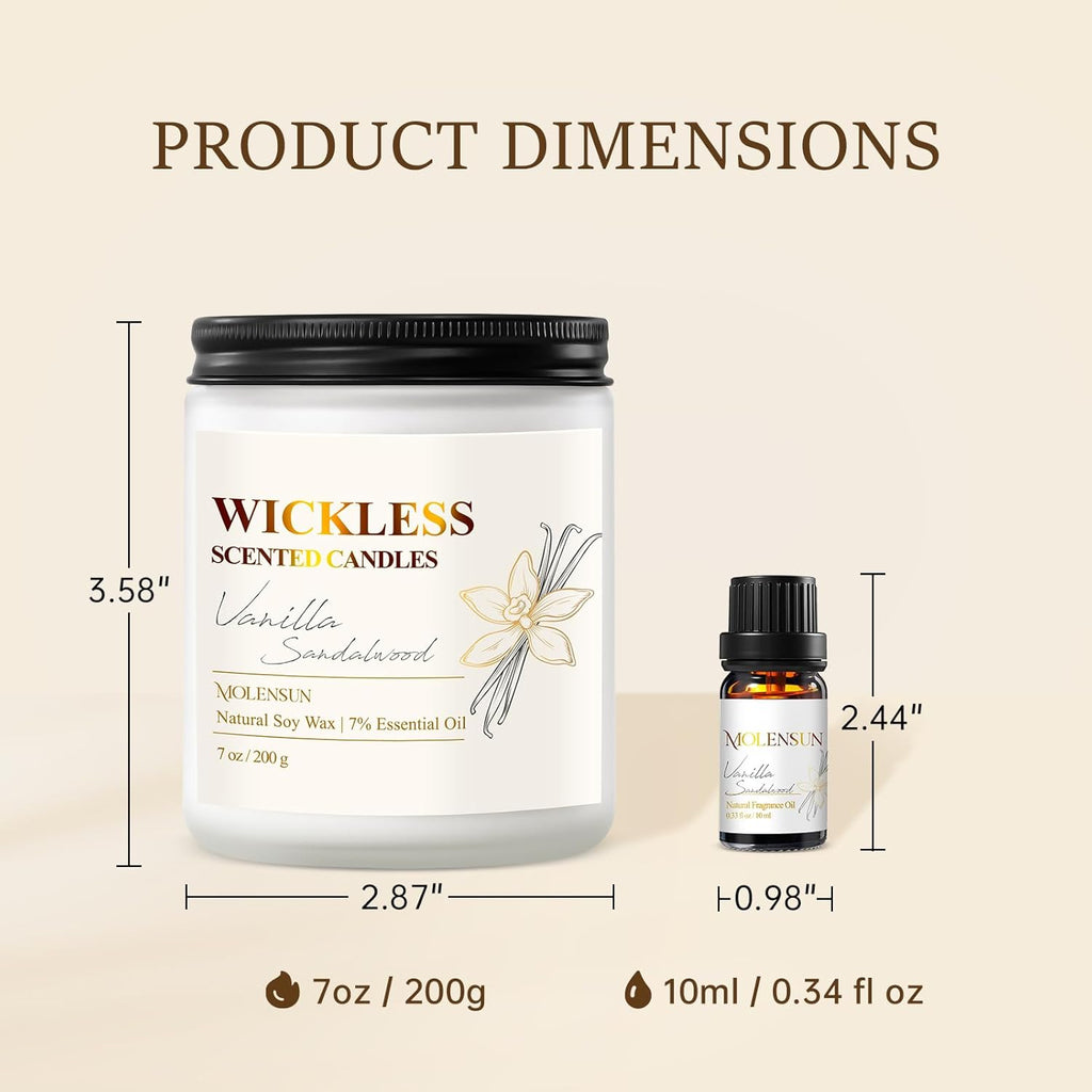 Skiennix Wickless Vanilla Sandalwood Candle - Flameless Non-Toxic Soy Scented with 10ml Essential Oil | Perfect for Home & Gifts