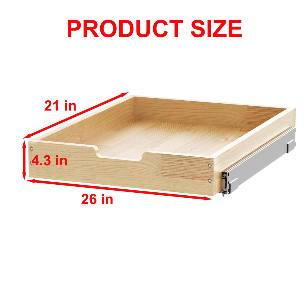 Sikarou Wood Pull Out Cabinet Organizer 26" W x 21" D, Heavy-Duty Sliding Drawers for Inside Cabinets Storage and Organization for Kitchen, Pantry, Bathroom