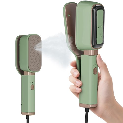 XYVIA Handheld Press Steamer for Clothes, 3-in-1 Mini Travel Press Iron, 180° Rotatable, 1000W 15s Fast Heat-Up, Portable Garment Wrinkle Remover for Collars & Cuffs (Matcha Green)