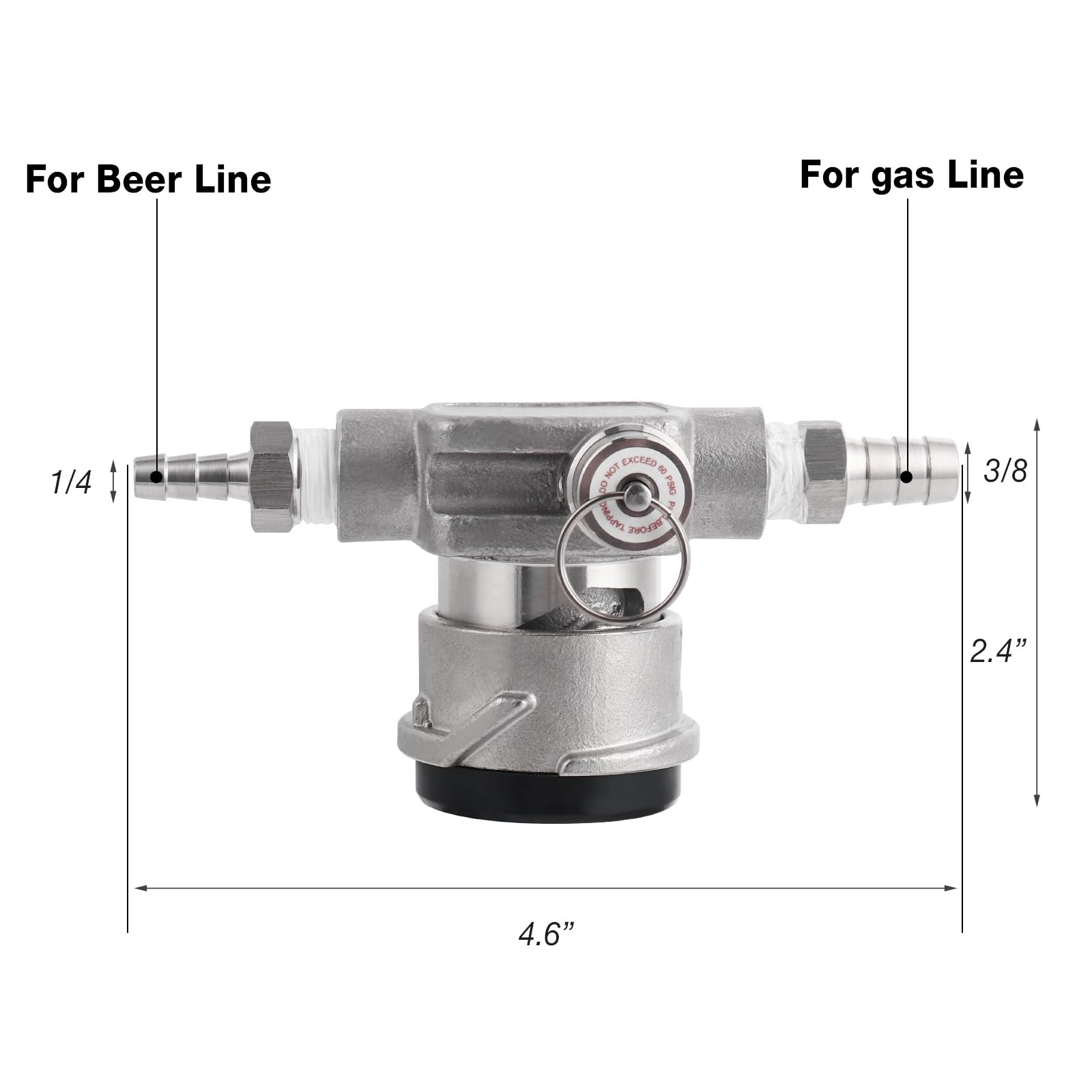Dbgogo Low Profile Keg Coupler, 304 Stainless Steel D System Keg Coupler Space Saving Twist-Activated Homebrew Sankey Keg Tap with Safety Pressure Relief Valve and Connection Tape and Hose Clamp