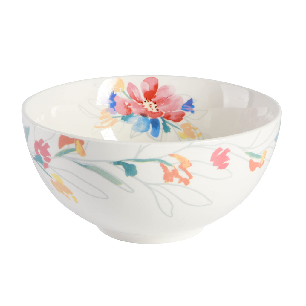 Spice by Tia Mowry Goji Blossom Decorated Porcelain Chip and Scratch Resistant Dinnerware Set, Blue, 12-Piece