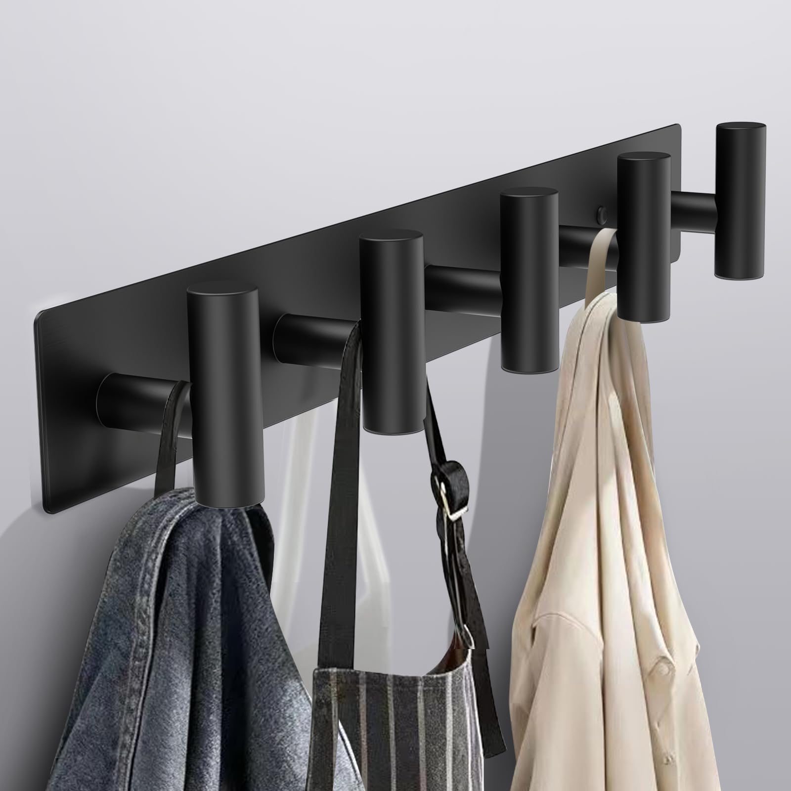 Bntuk Coat Rack Wall Mount - 5 Coat Hooks, Towel Racks for Bathroom Robes Bags Keys, Hat Rack Wall Towel Hooks Organizer Essential (Black)