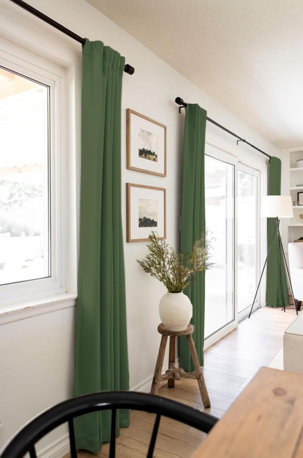 Skiennix 100% Blackout Linen Curtains - Thermal Insulated Drapes, 50" W x 72" L, Moss Green - 2 Panels Set
