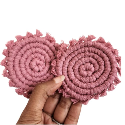 Cotton Car Coasters for Cup Holders, 2PC Car Cup Coasters, Drink Coaster Holder, Cute cupholder Coaster Accessories for Women, Macrame, Boho(Champagne Pink)