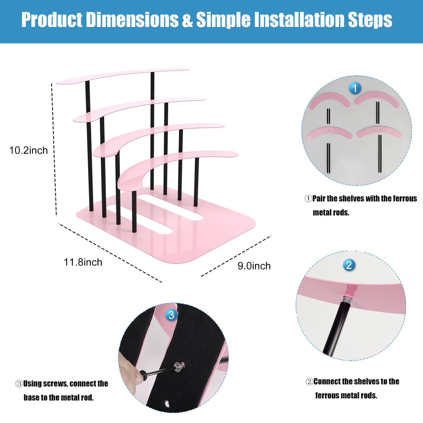 Riuog Metal Bracket for Toniebox,Desk Stand for Tonies Figures 20-35 pcs Storage,Metal Display Stage for Toniebox Player,Children's Room Decorations and Gifts (Pink)
