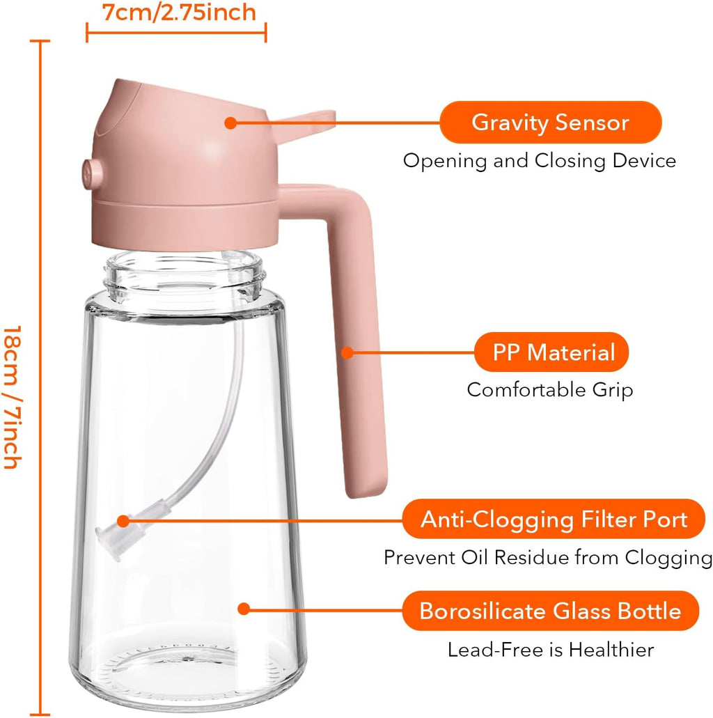 YARRAMATE Glass Olive Oil Sprayer - 2-in-1 Food Grade Spray Bottle for Cooking | 16oz Peach Pink