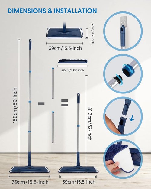 BPAWA Microfiber Mop - Versatile Wet/Dry Floor Cleaning for Hardwood, Tile & Laminate | 4 Washable Chenille Pads