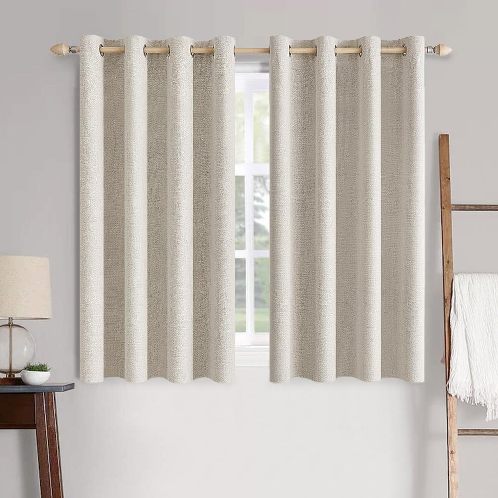 MIULEE Linen Curtains - 100% Blackout Thermal Insulated Drapes for Bedroom & Living Room | 52 x 72 Inch (2 Panels)