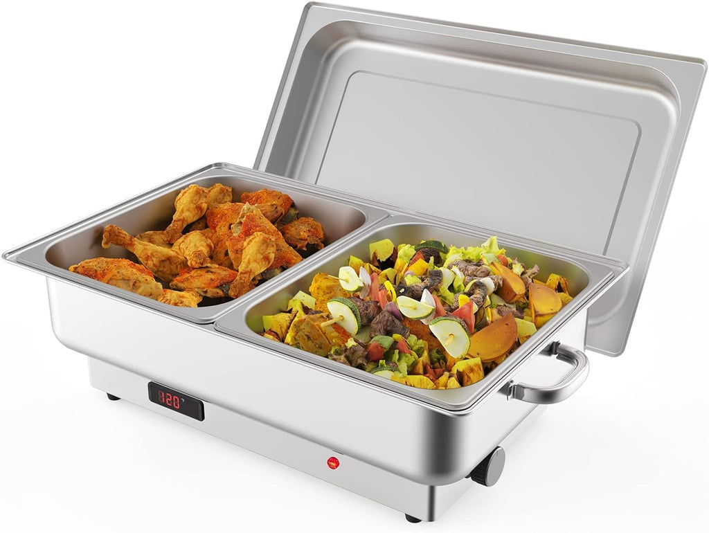 Electric Chafing Dish, 2 x 4.5 QT Half-Size Buffet Set Food Servers and Warmers Stainless Steel Chafing Dish, Commercial Food Warmer with Temperature Control Display for Parties, Catering, Festivals