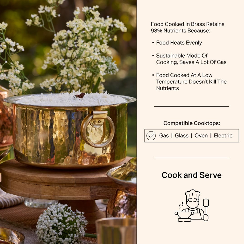 P•TAL Brass Stock Pot with Lid Naturally Nonstick and Toxin Free Pasta Pot Multipurpose Cooking Pot, PFOA and PTFE Free (1 Quart)