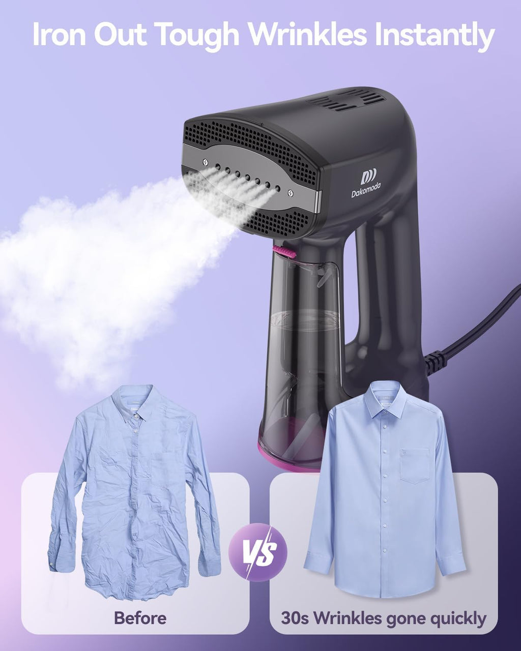Skiennix Handheld Clothes Steamer - 3500Pa Suction, LED Display, 2-in-1 Ironing & Steaming, 160ml Tank