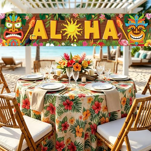 Sealmic Orange Hawaiian Aloha Banner & Tiki Party Decorations for Luau Beach Summer Event