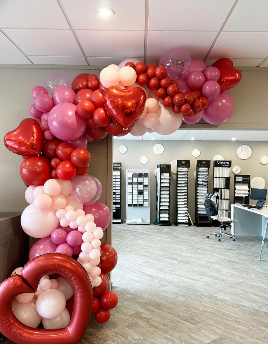 PityBlns Valentine's Day Balloon Arch Kit - 382Pcs Rose Petals Red Heart Balloons Red and Pink Latex Balloons Garland Kit for Valentines Day Galentines Wedding Engagement Anniversary Party Decorations