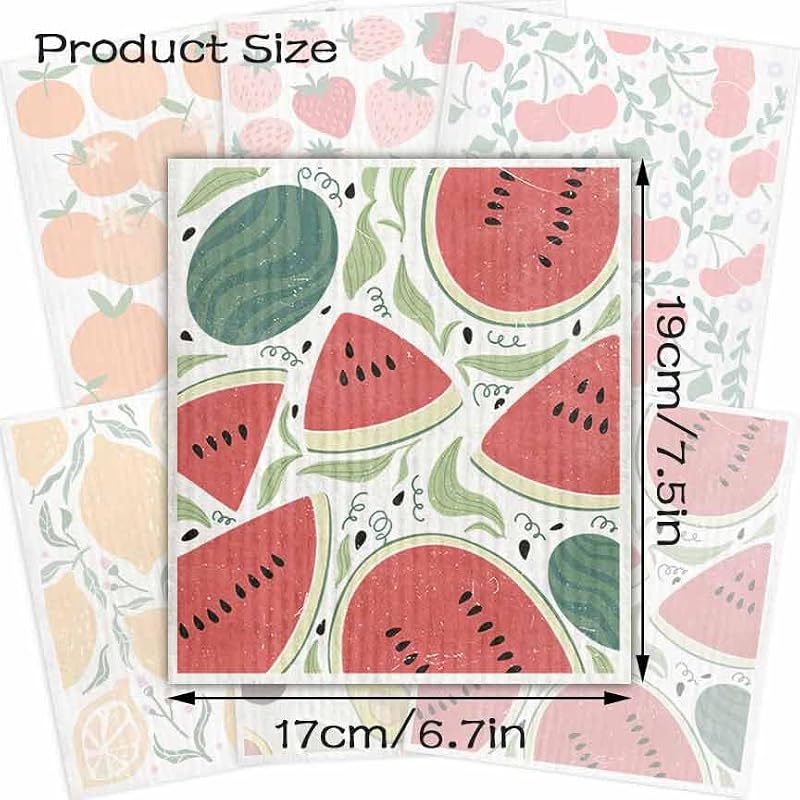 Fruit Swedish Dishcloths - 6 Pack Cellulose Kitchen Towels