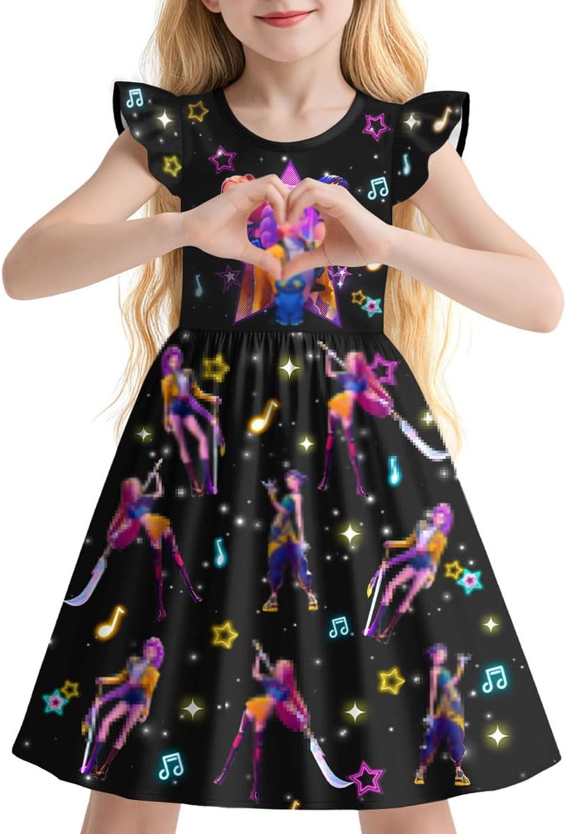 Skiennix Girls Kpop Dress & Hoodie Set - Trendy Outfits for Ages 3-10 Years
