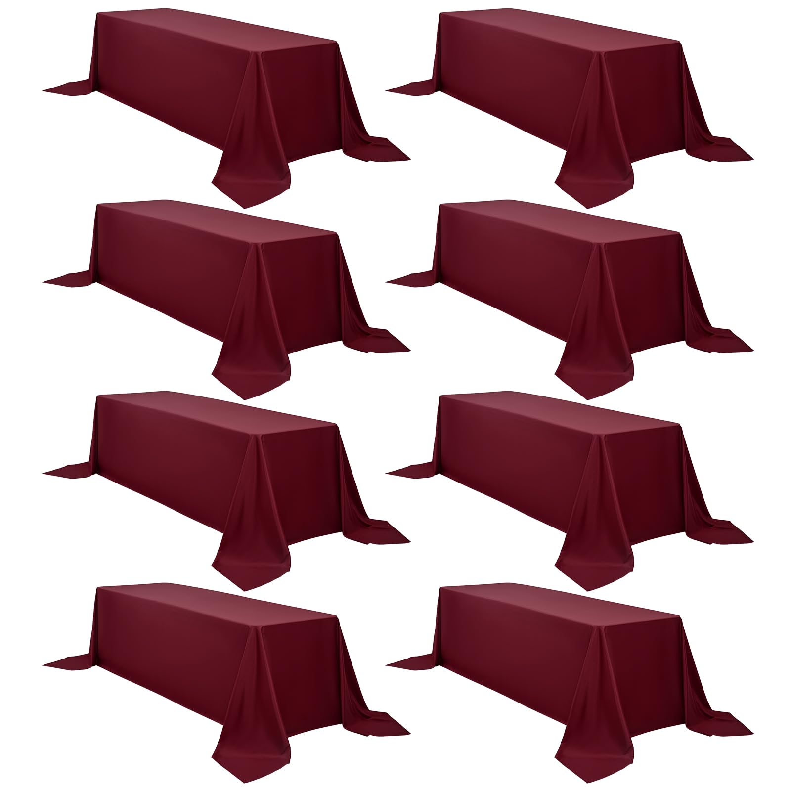 8 Pack Rectangle Tablecloth 90 x 156 inch Burgundy Polyester Table Cloth for 8 Feet Tables,Washable Fabric Stain and Wrinkle Resistant Table Cover Table Clothes for Wedding Parties Banquet Kitchen