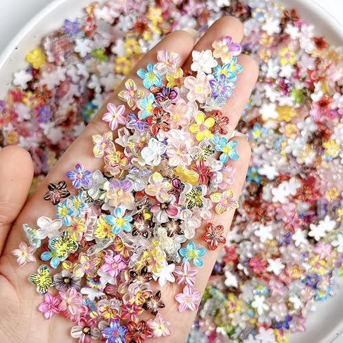 120Pcs 3D Resin Flower Nail Charms Colorful Hibiscus Flatback Floral Gems