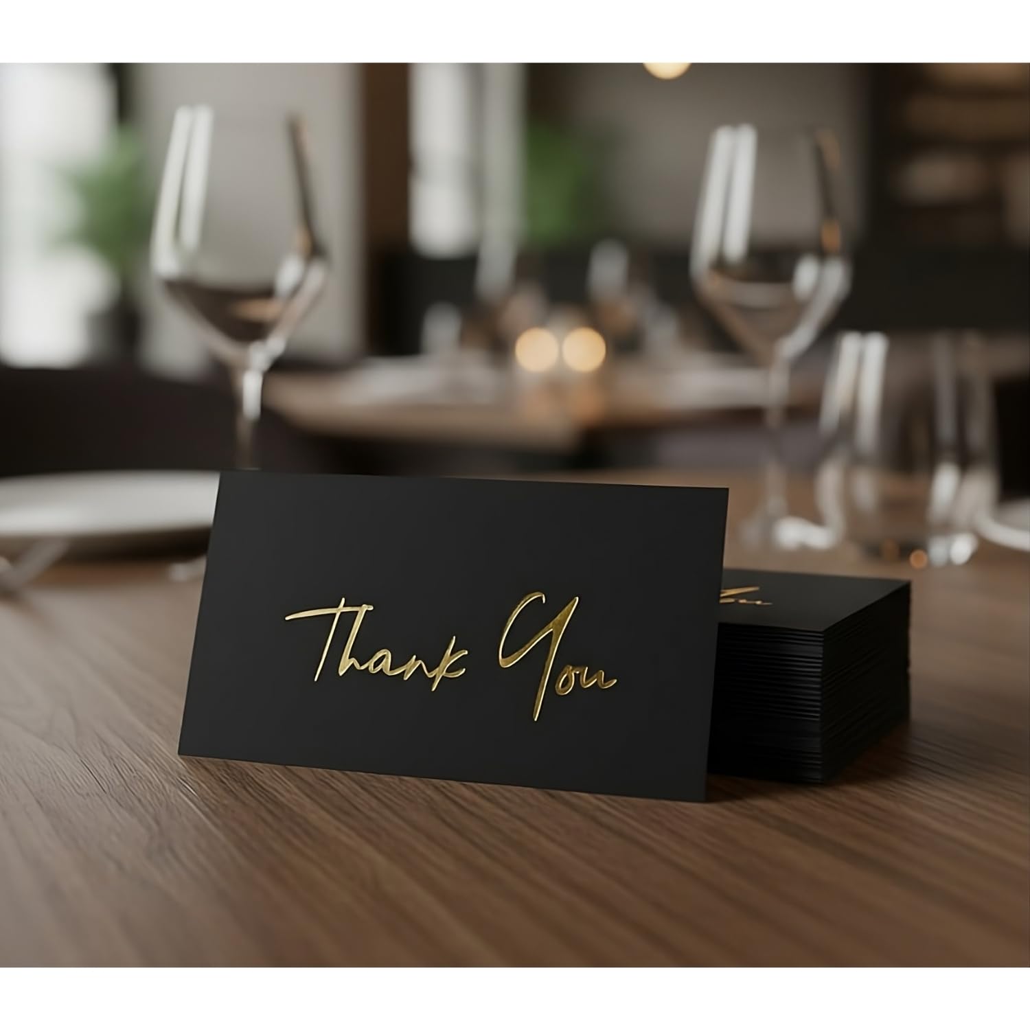 MIZENA Thank You Cards 100 Pack – 3.5x2” Black Cards with Gold Hot Foil – Ultra Thick 350 GSM Premium Thank You Inserts for Small Business Packaging & Wedding Gifts – Blank White Back