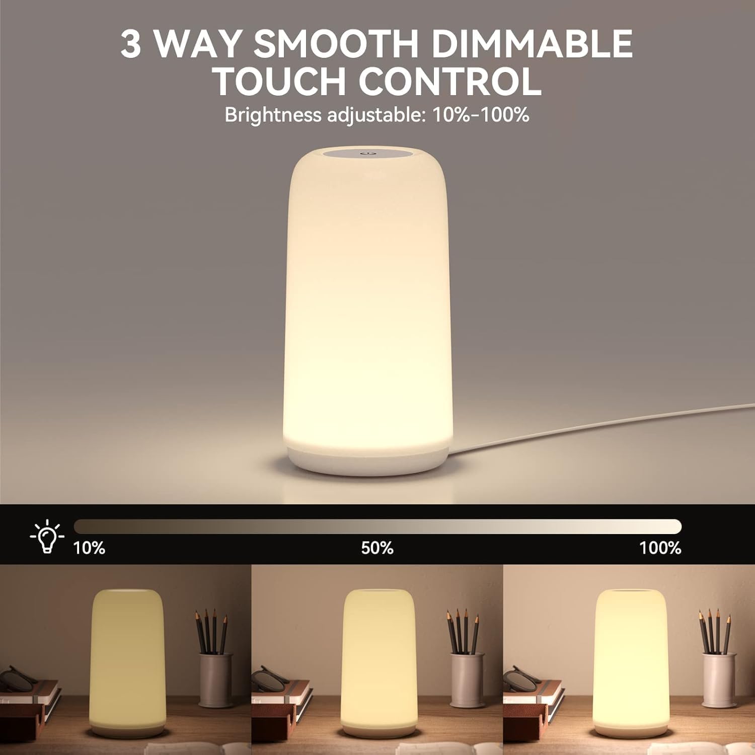 ROOTRO Touch Bedside Table Lamp - Sleek RGB Design | 3-Way Dimmable LED Nightstand Light for Bedroom & Living Room