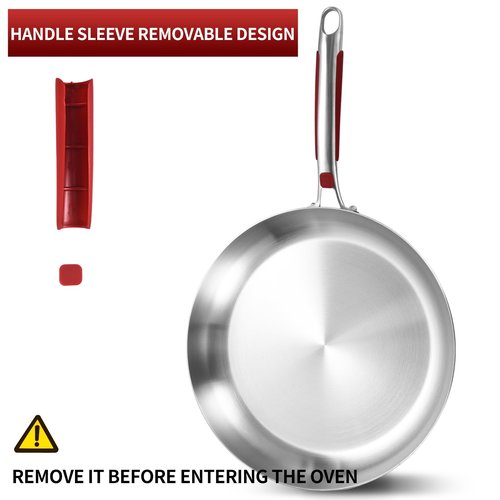 Inqibee 14-Inch Tri-Ply Stainless Steel Large Skillet with Lid,Large Frying Pan with Helper Handle,Jumbo Cooker,Induction Pan,Heavy Duty and Dishwasher Safe
