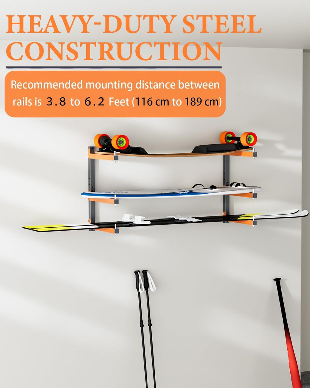 Skiennix Lumber Storage Rack - Heavy-Duty Wall-Mounted Organizer | Holds Up to 720 LBS - 4 Pack, Orange