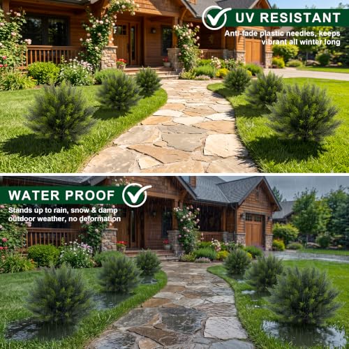 Artificial Cedar Topiary Bush 24 Inch with Ground Spike - Green Cedar, Set of 2