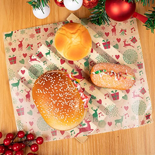 Christmas Wax Paper with Reindeer Pattern - Food Grade Food Wraps, 100 Sheets