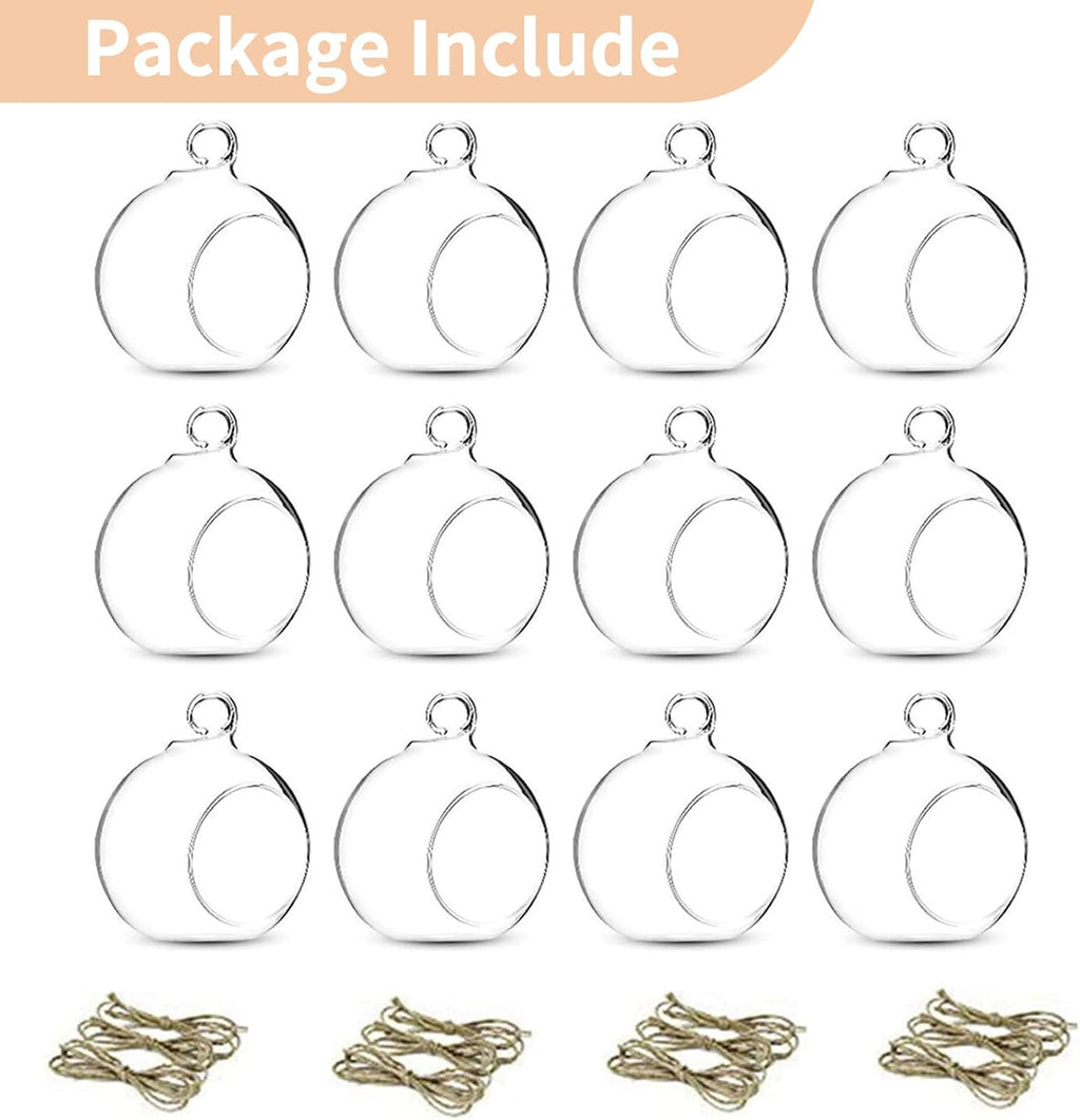 Skiennix Hanging Glass Tealight Holders - 12 Pcs Globe Terrariums for Indoor/Outdoor Decor