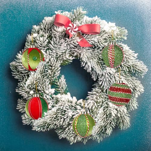 Christmas Ball Ornaments Set - Red and Green Velvet Decorations, 15PCS 80MM